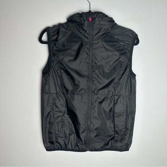 Zyia Active Full Zip Lightweight Vest w/ Packable Hood, Size S, Black Pink - Picture 1 of 9
